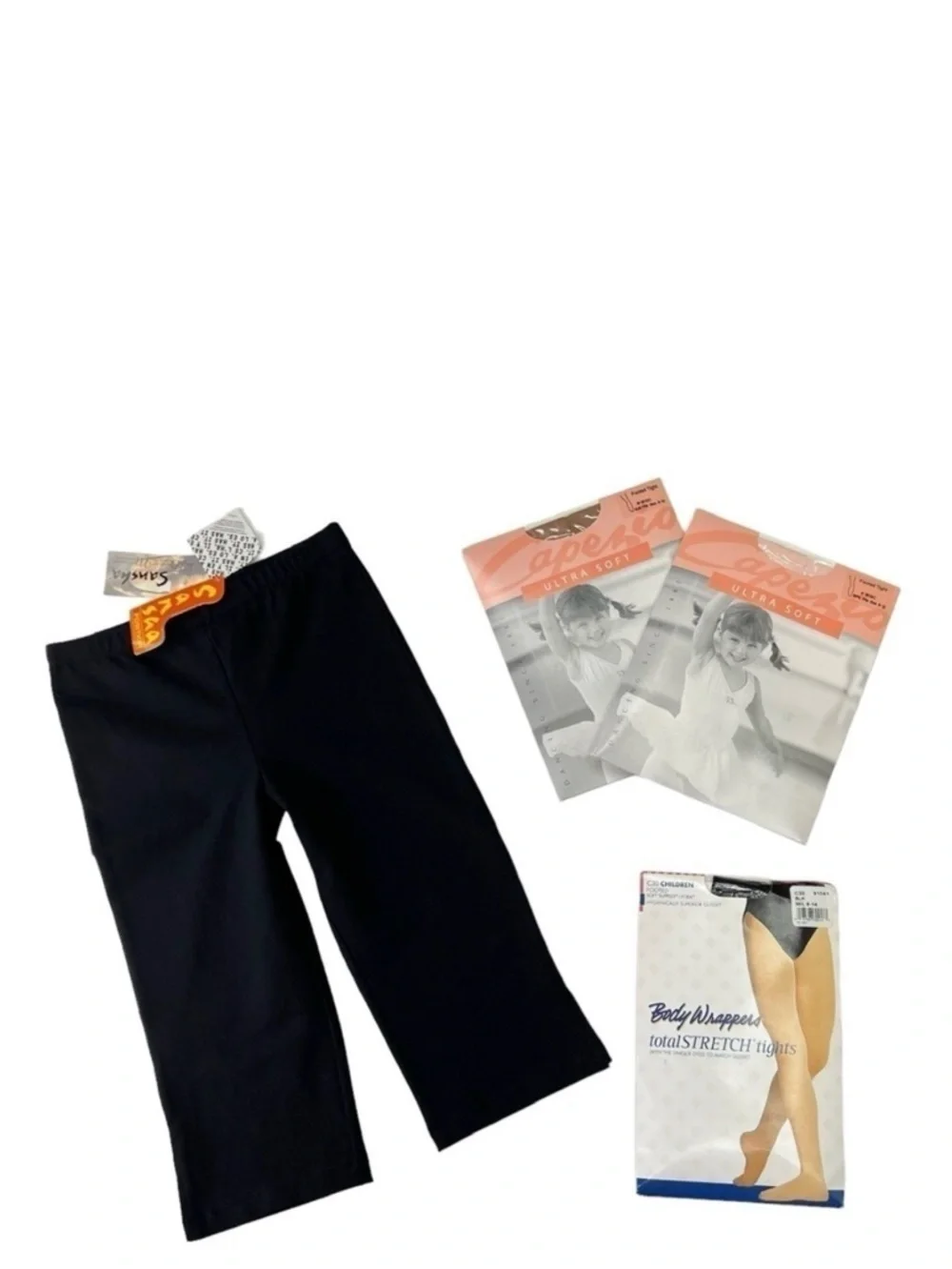 Sansha Crop Dance Pants Size 10 + Capezio Footed Tights Suntan & Pink New NWT